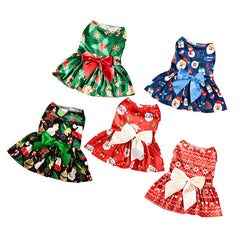 Christmas Dog Dress with Bow, Festive Printed Pet Skirt, Lightweight Holiday Outfit, Sizes M–6XL for Small to Large Dogs