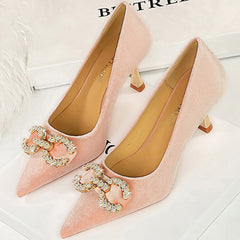 Luxury Women 7cm High Heels Wedding Replica Pumps Lady Luxury Designer Metal Chain Buckle High Heels Stiletto Women Dress Shoes