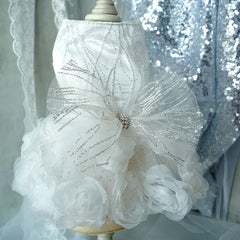 Luxury Lace Rose Dog Dress – White & Pink Wedding Outfit for Small Pets