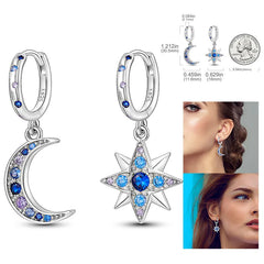 925 Silver Hoop Earrings for Women – Zircon Heart & Star Drops