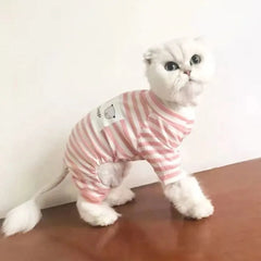 Cotton Dog Pajamas – Classic Stripe Jumpsuit for Small Dogs & Cats Winter Outfit