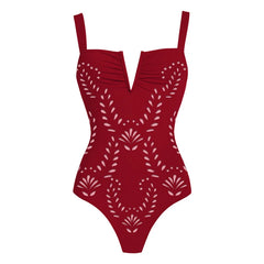 V-Neck Laser Cut Floral Bikini Set – Women’s Solid Color Luxury Swimsuit