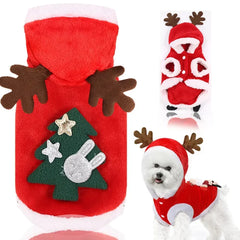 Christmas Dog Hoodie – Warm Winter Elk & Santa Pet Costume for Small & Medium Dogs