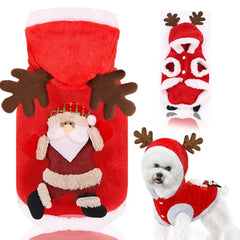 Christmas Dog Hoodie – Warm Winter Elk & Santa Pet Costume for Small & Medium Dogs