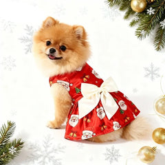 Christmas Dog Dress – Santa Claus & Snowflake Print Sleeveless Outfit for Small, Medium & Large Dogs