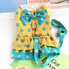 Polka Dot Dog Harness Dress 💙 Summer Outfit & Leash Set for Small Dogs