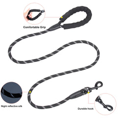 1.5m Reflective Nylon Dog Leash – Soft Handle Pet Walking Leash
