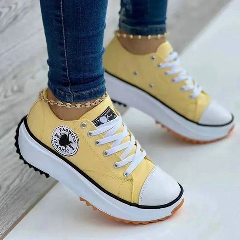 Women’s Pattern Canvas Sneakers  Casual Flat Lace-Up Shoes Zapatillas Mujer Chaussure Femme