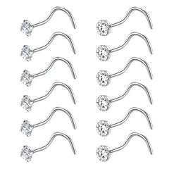 12PCS Stainless Steel Crystal Nose Studs & Rings for Women