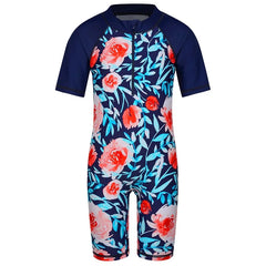 Cyan Flower Girls Swimsuit – Kids UV-Protection One-Piece Swimwear 2025