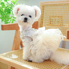 White Princess Dog Dress – Breathable Spring/Summer Wedding Pet Outfit for Small & Medium Dogs