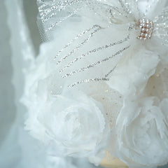 Luxury Lace Rose Dog Dress – White & Pink Wedding Outfit for Small Pets