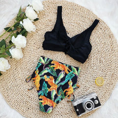 Floral V-Neck Cut-Out Bikini Set – Women’s High-Waist Two-Piece Swimsuit 2025