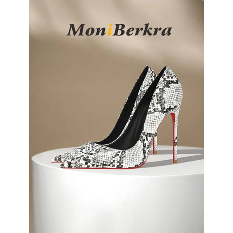 Fashionable new snake patterned high heels for women, slim heels, sexy, shallow mouth, niche temperament, pointed single shoes