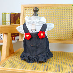 Dog Summer Dress – White Top & Dark Strap Skirt