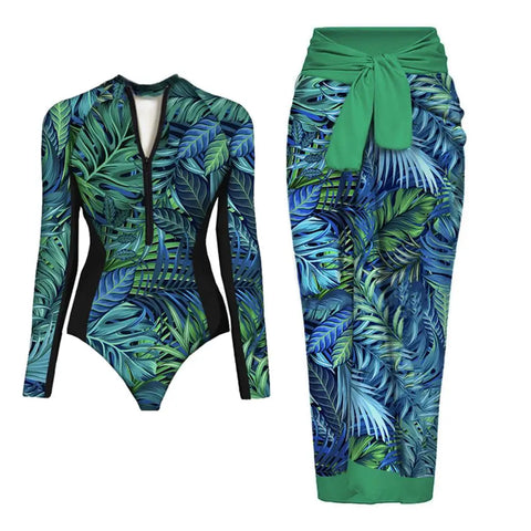 SEAURAL Vintage Print Long-Sleeve Swimsuit Set – Women’s Surfwear 2025
