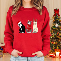Christmas Cat Sweater – Women’s Long-Sleeve Pullover 2025 Winter Top