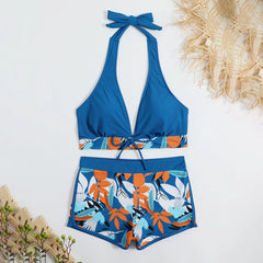 High-Waist Plant Print Bikini Set – Women’s Two-Piece Swimsuit