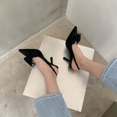 2024 Spring New Brand Woman Slingback Shoes Fashion Bowknot Ladies High Heels Elegant Pointed Toe Slip on Sandal Mules D110