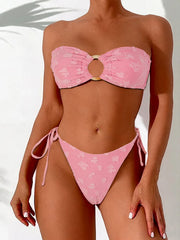 Tie-Side Shiny Ring Bandeau Bikini – Women’s Padded Low-Waist Swimsuit 2025