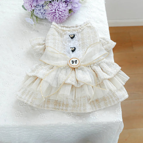 Luxury Princess Dog Dress 👑 Fancy Autumn/Winter Outfit for Small Dogs