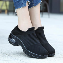 Women's Walking Trainers Fashion Fly Weaving Sock Sneakers Breathable Comfortable Nursing Shoes Casual Platform Loafers Non-Slip