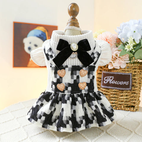 Black & White Bow Princess Dress 🎀 Warm Winter Outfit for Small Dogs