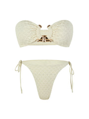 Tie-Side Shiny Ring Bandeau Bikini – Women’s Padded Low-Waist Swimsuit 2025