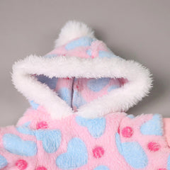 Plush Dog Pajamas – Warm Heart Print Fleece Onesie with Pompom for Small Dogs