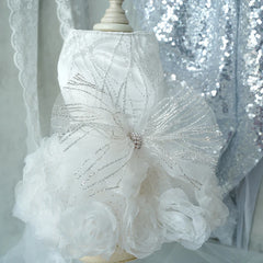 Luxury Lace Rose Dog Dress – White & Pink Wedding Outfit for Small Pets