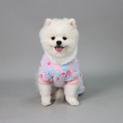 Plush Dog Pajamas – Warm Heart Print Fleece Onesie with Pompom for Small Dogs