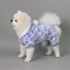 Heart Plush Dog Pajamas – Warm Fleece Winter Onesie with Pom-Pom for Small Dogs