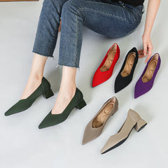 Women's large high-heeled shoes Multicolor pointy knit breathable comfortable anti-skid rubber sole work shoes 2023 new autumn