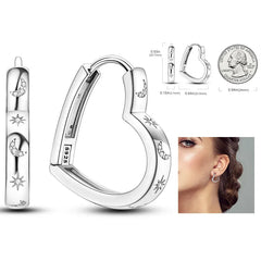 925 Silver Hoop Earrings for Women – Zircon Heart & Star Drops