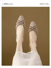 Women's high heels knitted breathable square heel beautiful princess non slip rubber sole comfortable shoes 2024 new model