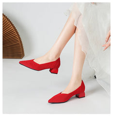 Women's large high-heeled shoes Multicolor pointy knit breathable comfortable anti-skid rubber sole work shoes 2023 new autumn