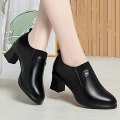 Middle Heel Pointed Head To Work Thick Solid Color Single Shoes Spring/autumn New Fashion Comfortable Sexy Casual Women's Shoes
