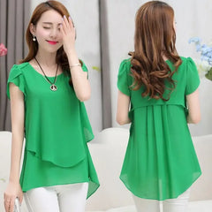 Women’s Chiffon Peplum Blouse – Short Sleeve Summer Office Top