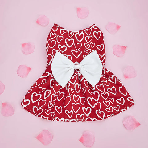 Valentine’s Day Dog Dress ❤️ Red Tulle Bowknot Outfit for Small Dogs & Cats
