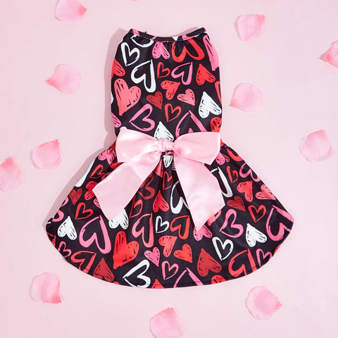 Heart Print Dog Dress ❤️ Spring Tulle Princess Outfit for Small Dogs & Cats