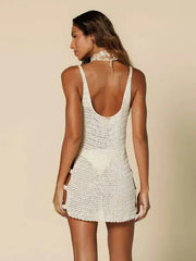 Sexy Knit Striped Side Cut-Out Mini Beach Dress – Women’s Swimsuit Cover-Up