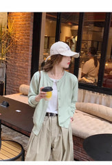 Women’s Slim O-Neck Cardigan Sweater – Casual Korean Knitwear