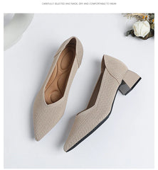 Women's large high-heeled shoes Multicolor pointy knit breathable comfortable anti-skid rubber sole work shoes 2023 new autumn