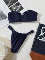 Tie-Side Shiny Ring Bandeau Bikini – Women’s Padded Low-Waist Swimsuit 2025