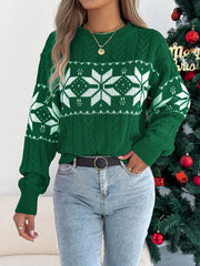 Snowflake Knit Christmas Sweater – Women’s Contrast Pullover 2025