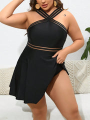 VigoJany Black Cross-Strap One-Piece Swimsuit – Women’s Plus Size Swimwear