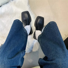 Women'S Shoes Low Heel Loafers Casual Ladies Slip on Square Toe Shoes Female Elegant Fashion Shoes Zapatillas Mujer