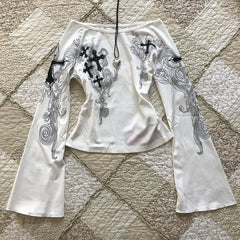 Vintage Off-Shoulder Flared Sleeve Top