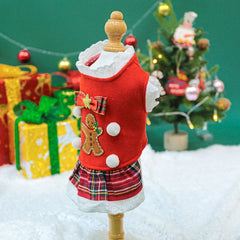 Gingerbread Christmas Pet Dress 🎄 Warm Red Winter Outfit for Dogs & Cats