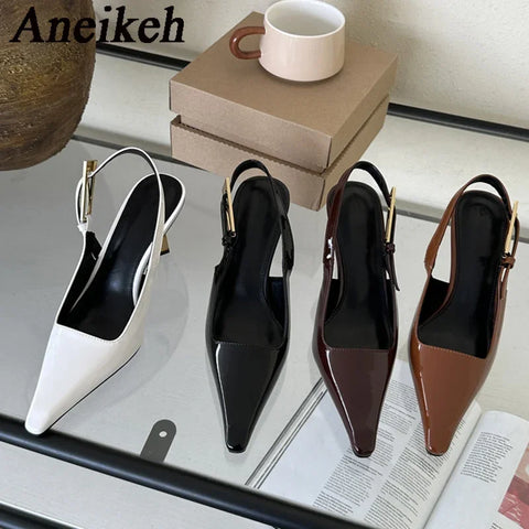 Aneikeh 2025 Summer New Band Women Pumps Shoes Fashion Shallow Slip On Slingback Sandals Thin High Heel Dress Sexy Pumps Shoes